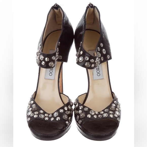 Jimmy Choo Black Studded Nubuck Heels - Picture 4 of 6